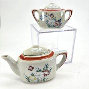 Vintage Japanese Miniature Porcelain Teapot & Sugar Bowl Set Made in Japan je199